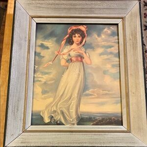 Vintage Wall Art of a Girl with Pink and White Accents- it Doesn’t Have Glass